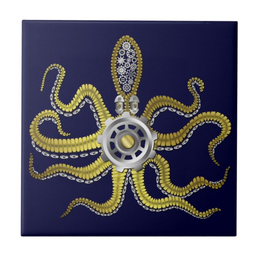 Steampunk Gears Octopus Kraken Tegeltje (Voorkant)