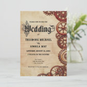 Steampunk Gears Personalized Wedding Invitation Kaart (Staand voorkant)