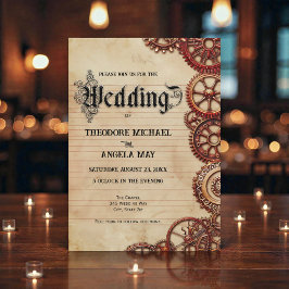 Steampunk Gears Personalized Wedding Invitation Kaart