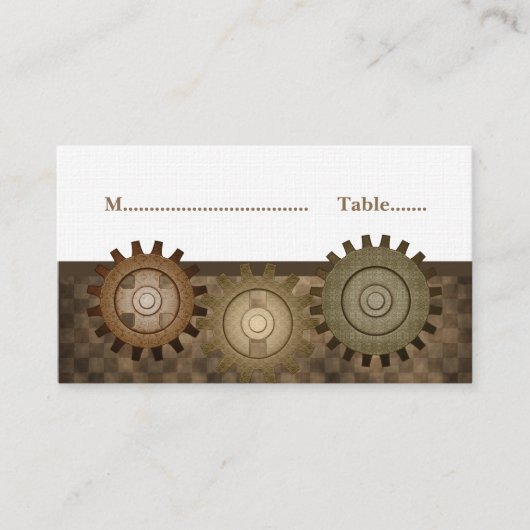 Steampunk Gears Place Card, bruin Plaatskaartje (Voorkant)