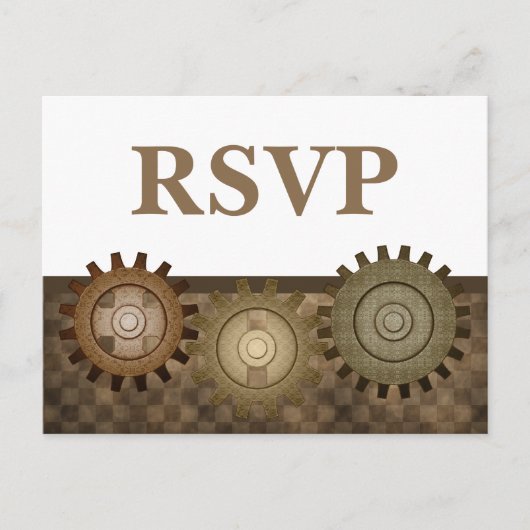 Steampunk Gears RSVP Briefkaart, bruin Uitnodiging Briefkaart (Voorkant)