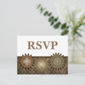 Steampunk Gears RSVP Briefkaart, bruin Uitnodiging Briefkaart (Staand voorkant)