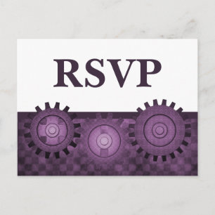 Steampunk Gears RSVP Briefkaart, Paars Uitnodiging Briefkaart
