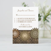 Steampunk Gears RSVP-kaart, bruin RSVP Kaartje (Staand voorkant)