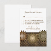 Steampunk Gears RSVP-kaart, bruin RSVP Kaartje (Voorkant / Achterkant)