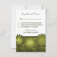 Steampunk Gears RSVP-kaart, groen