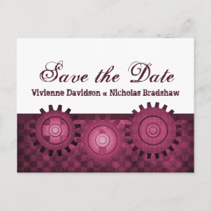 Steampunk Gears Save the Date Briefkaart, Fuchsia Aankondigingskaart