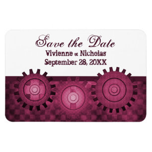 Steampunk Gears Save the Date Flexi Magnet, Roze Magneet