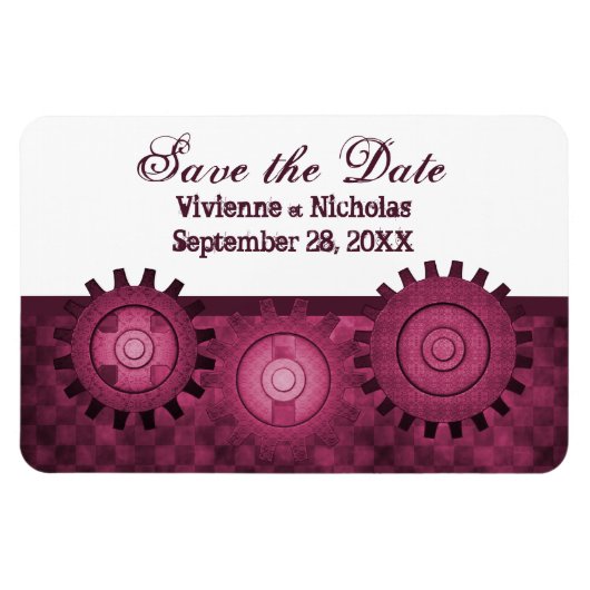 Steampunk Gears Save the Date Flexi Magnet, Roze Magneet (Horizontaal)