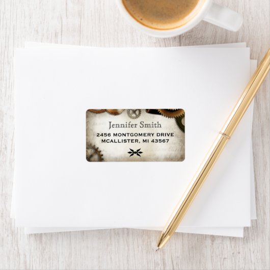 Steampunk Gears script adreslabel Etiket (Insitu)