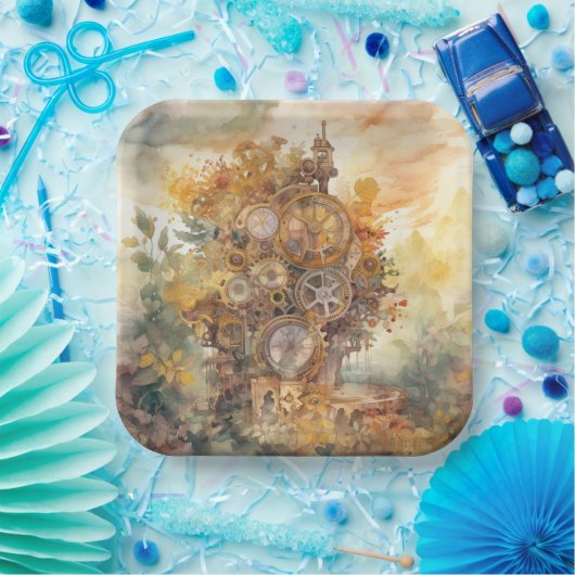 Steampunk Gears Tower Paper Bord (Feest)