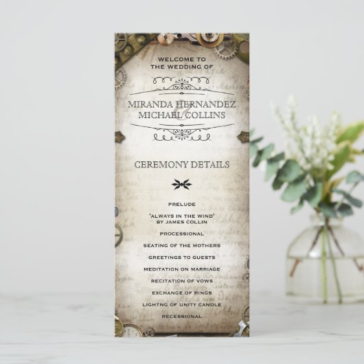 Steampunk Gears Trouwprogramma's Gepersonaliseerd Programmakaart (Staand voorkant)