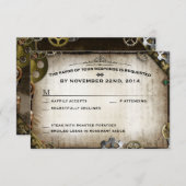 Steampunk Gears Victoriaans Bruiloft RSVP Reactie (Voorkant / Achterkant)