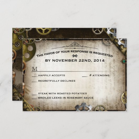 Steampunk Gears Victoriaans Bruiloft RSVP Reactie (Voorkant / Achterkant)