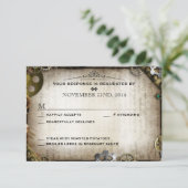 Steampunk Gears Victoriaans bruiloft RSVP Reactie Kaartje (Staand voorkant)