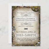 Steampunk Gears  Victoriaans bruiloft uitnodigen Kaart (Voorkant)