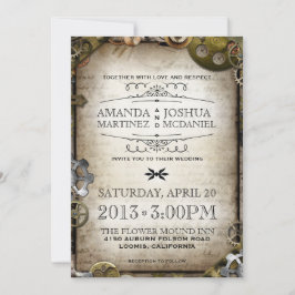 Steampunk Gears  Victoriaans bruiloft uitnodigen Kaart