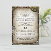 Steampunk Gears  Victoriaans bruiloft uitnodigen Kaart (Staand voorkant)