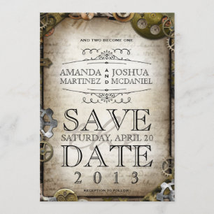 Steampunk Gears Victoriaans Save the Date