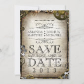 Steampunk Gears Victoriaans Save the Date (Voorkant)
