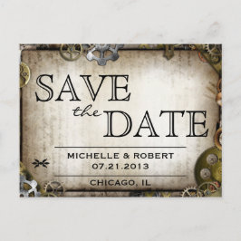 Steampunk Gears Victoriaans Save the Date Briefkaa Aankondigingskaart
