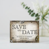Steampunk Gears Victoriaans Save the Date Briefkaa Aankondigingskaart (Staand voorkant)
