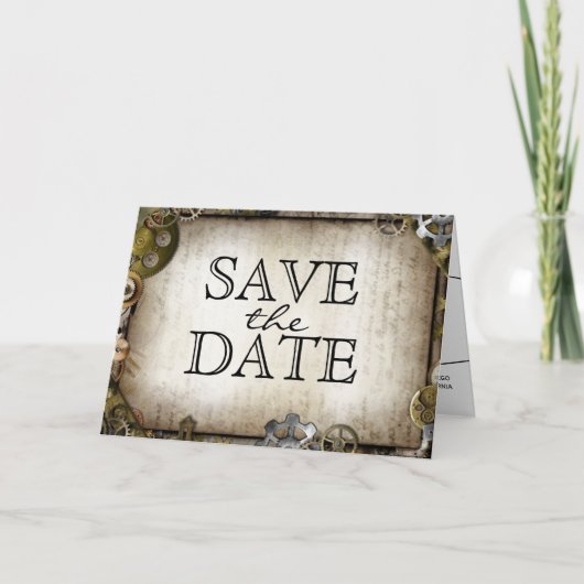 Steampunk Gears Victoriaans Save the Date Kaart (Voorkant)
