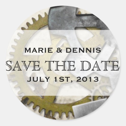 Steampunk Gears Victoriaans Save the Date Stickers (Voorkant)