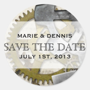 Steampunk Gears Victoriaans Save the Date Stickers