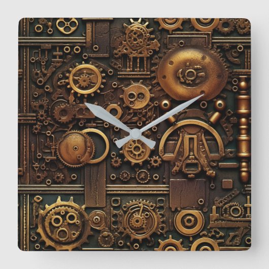 Steampunk Gears Wall Clock Vierkante Klok (Voorkant)