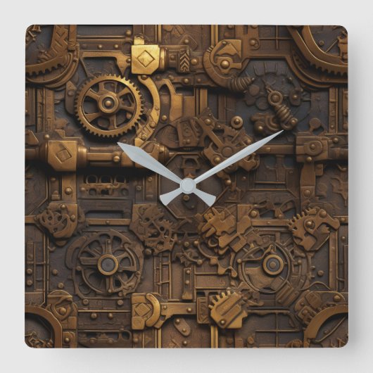 Steampunk Gears Wall Clock Vierkante Klok (Voorkant)