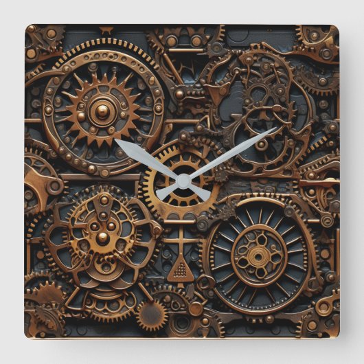 Steampunk Gears Wall Clock Vierkante Klok (Voorkant)