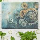 Steampunk Gears Waterverf - Klokwerk Theedoek (Gevouwen)