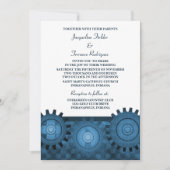 Steampunk Gears Wedding Invite, blauw Kaart (Voorkant)