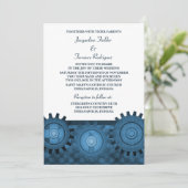 Steampunk Gears Wedding Invite, blauw Kaart (Staand voorkant)