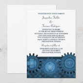 Steampunk Gears Wedding Invite, blauw Kaart (Voorkant / Achterkant)