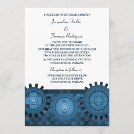 Steampunk Gears Wedding Invite, blauw Kaart