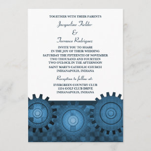 Steampunk Gears Wedding Invite, blauw Kaart