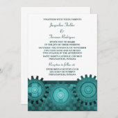 Steampunk Gears Wedding Invite, Blauwgroen Kaart (Voorkant / Achterkant)