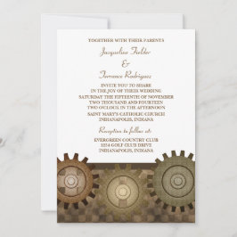 Steampunk Gears Wedding Invite, bruin Kaart