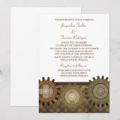 Steampunk Gears Wedding Invite, bruin Kaart (Voorkant / Achterkant)