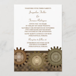Steampunk Gears Wedding Invite, bruin Kaart