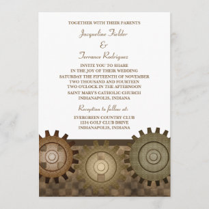 Steampunk Gears Wedding Invite, bruin Kaart