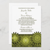 Steampunk Gears Wedding Invite, Green Kaart (Voorkant / Achterkant)