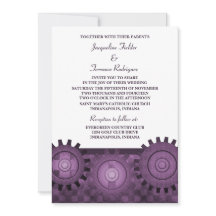 Steampunk Gears Wedding Invite, Paars
