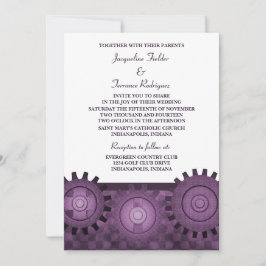 Steampunk Gears Wedding Invite, Paars Kaart