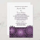 Steampunk Gears Wedding Invite, Paars Kaart (Voorkant / Achterkant)