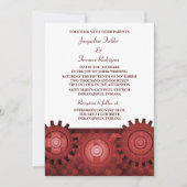 Steampunk Gears Wedding Invite, Red Kaart (Voorkant)