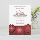 Steampunk Gears Wedding Invite, Red Kaart (Staand voorkant)