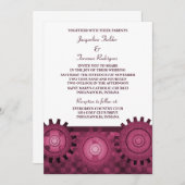 Steampunk Gears Wedding Invite, Roze Kaart (Voorkant / Achterkant)